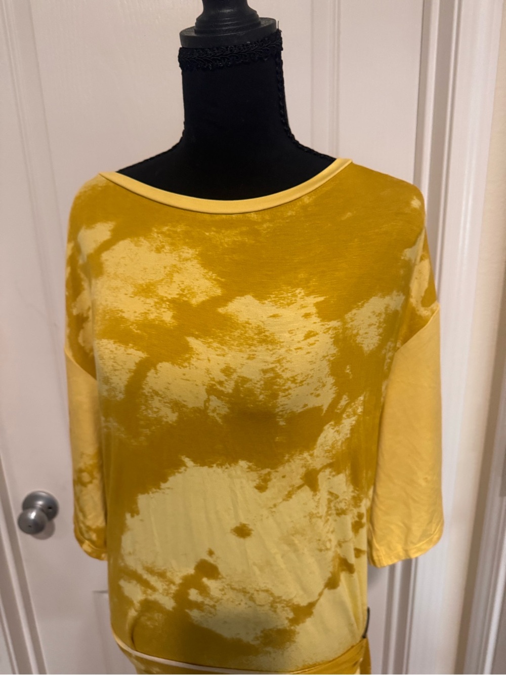Free People Women's Mustard Tie-Dye Boatneck Top